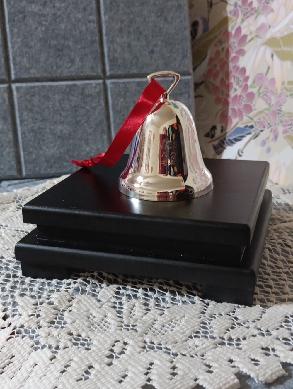 Silver Table Bell with Red Ribbon